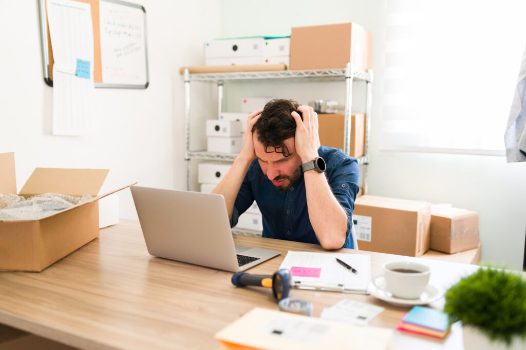 Latin man with trouble selling online products